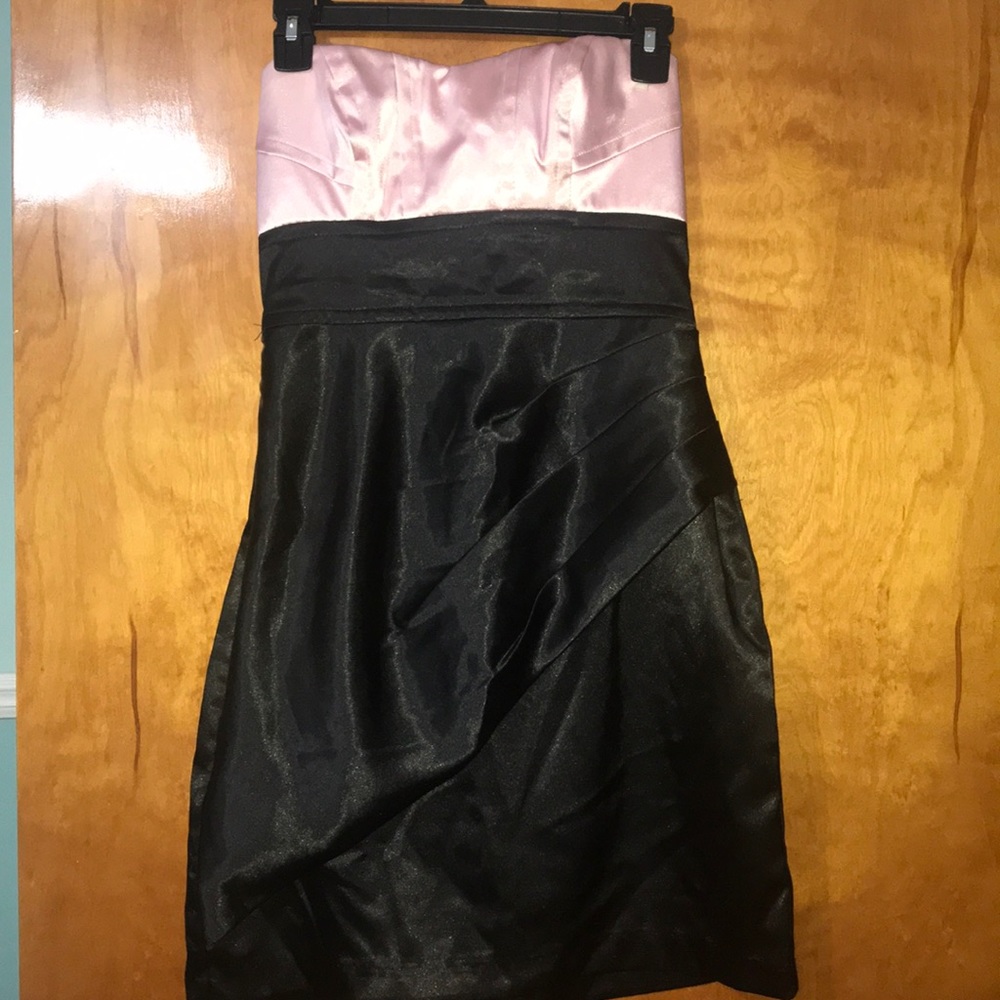 Strapless Pink and Black homecoming dress